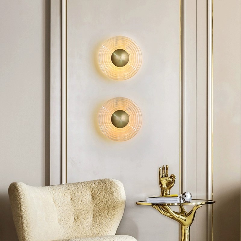 北欧圆形玻璃壁灯轻奢设计师简约床头酒店客厅背景墙走廊飞碟壁灯