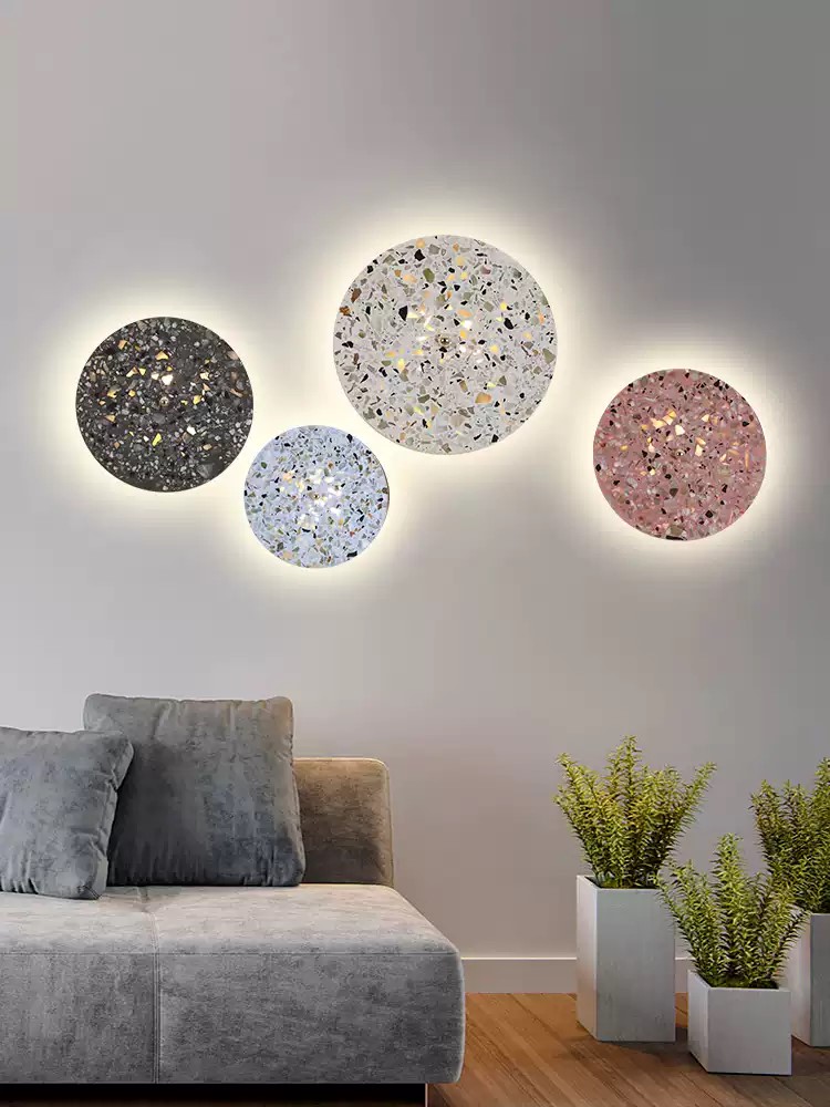 水磨石壁灯客厅背景墙创意个性艺术装饰北欧床头组合圆饼水泥灯具